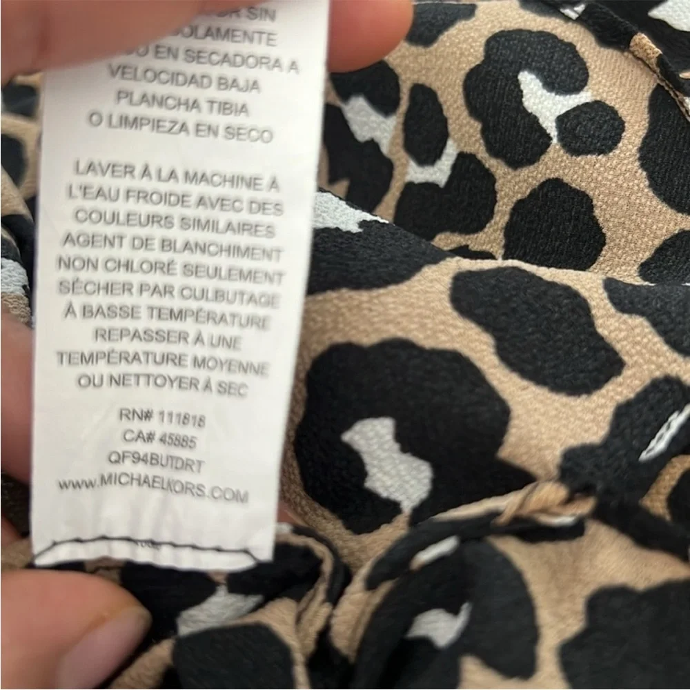 Michael Kors Leopard Print Tie Sleeve Blouse Women’s Medium Animal Print Career